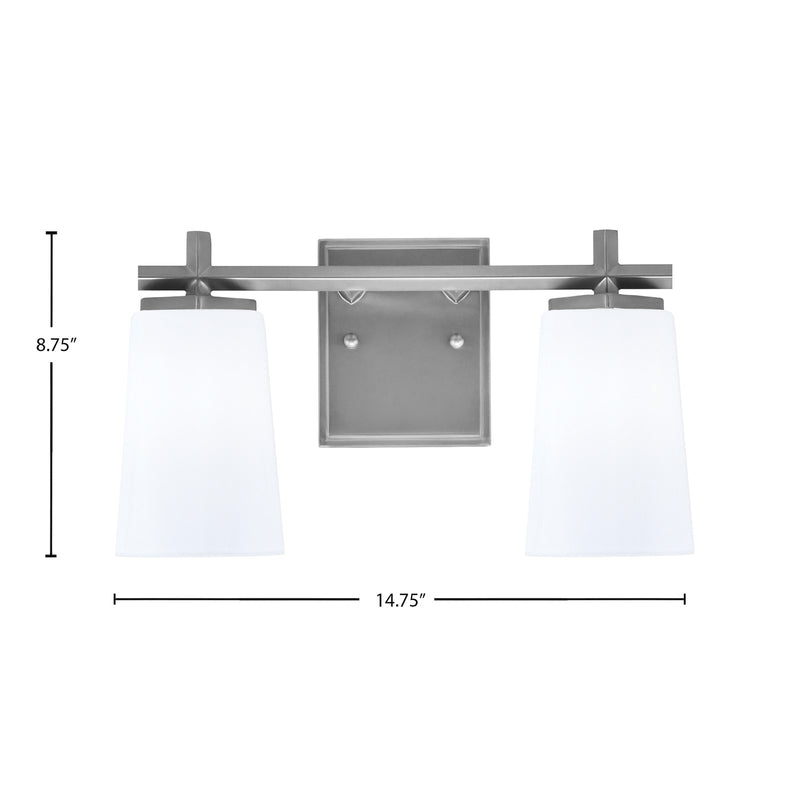 Toltec Franklin 2-Light Bath Bar | Graphite and White Opal Glass | Bathroom Vanity Light | 6.25 x 8.75 in | Model 1212-GP-261