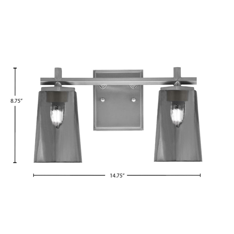 Toltec Franklin 2-Light Bath Bar | Graphite and Smoke Bubble Glass | Bathroom Vanity Light | 6.25 x 8.75 in | Model 1212-GP-262
