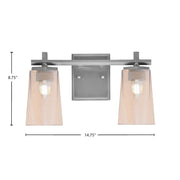 Toltec Franklin 2-Light Bath Bar | Graphite and Amber Gradient Glass | Bathroom Vanity Light | 6.25 x 8.75 in | Model 1212-GP-263