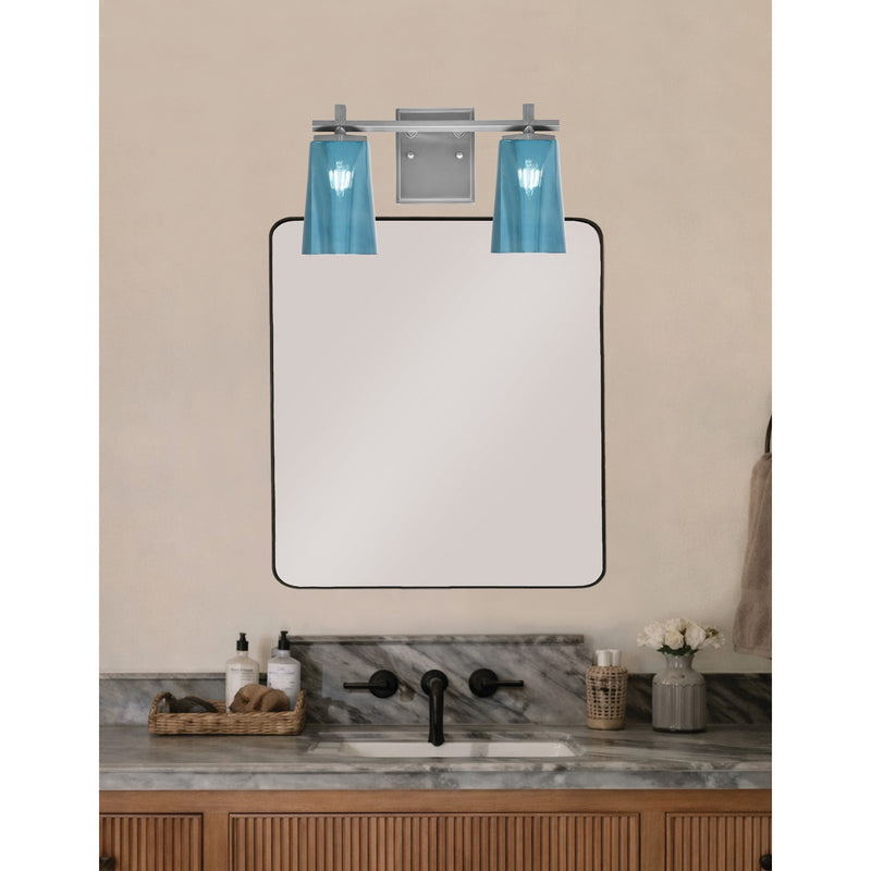 Toltec Franklin 8.75in 2-Light Bath Bar | Modern Graphite Steel and Blue Gradient Glass | Bathroom Vanity Light | 6.25 x 8.75 in | Model 1212-GP-265