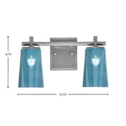 Toltec Franklin 8.75in 2-Light Bath Bar | Modern Graphite Steel and Blue Gradient Glass | Bathroom Vanity Light | 6.25 x 8.75 in | Model 1212-GP-265