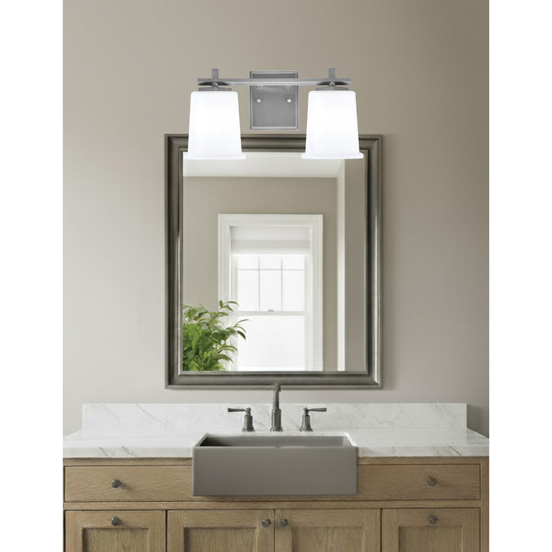 Toltec Franklin 7.75in 2-Light Bath Bar | Modern Graphite Steel and White Opal Glass | Bathroom Vanity Light | 6.75 x 7.75 in | Model 1212-GP-5031