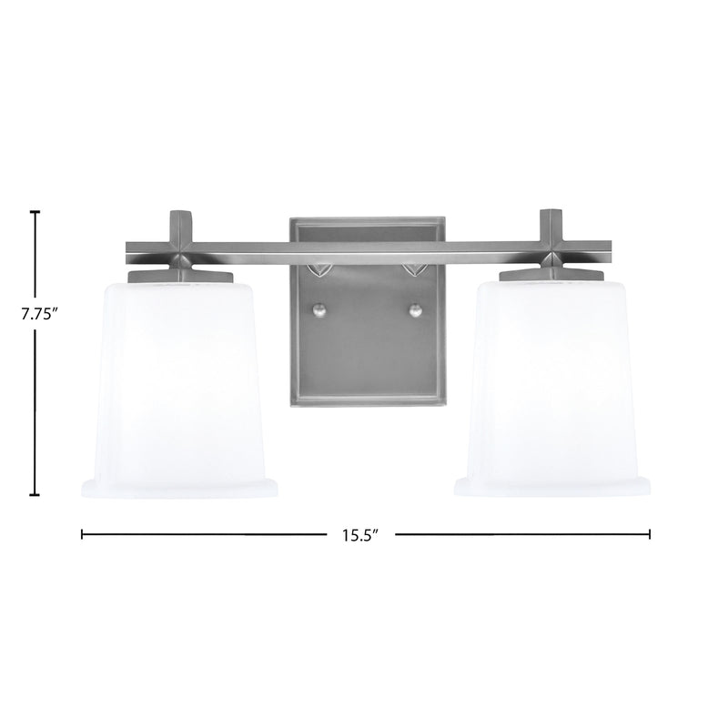 Toltec Franklin 7.75in 2-Light Bath Bar | Modern Graphite Steel and White Opal Glass | Bathroom Vanity Light | 6.75 x 7.75 in | Model 1212-GP-5031