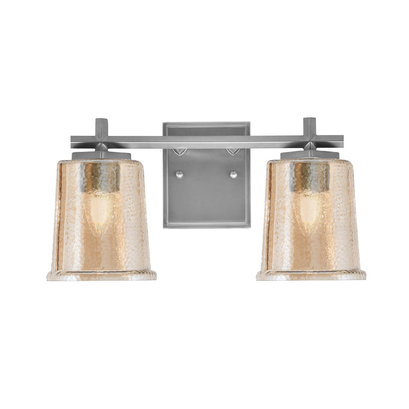 Toltec Franklin 7.75in 2-Light Bath Bar | Modern Graphite Steel and Amber Bubble Glass | Bathroom Vanity Light | 6.75 x 7.75 in | Model 1212-GP-5033