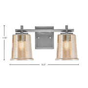 Toltec Franklin 7.75in 2-Light Bath Bar | Modern Graphite Steel and Amber Bubble Glass | Bathroom Vanity Light | 6.75 x 7.75 in | Model 1212-GP-5033