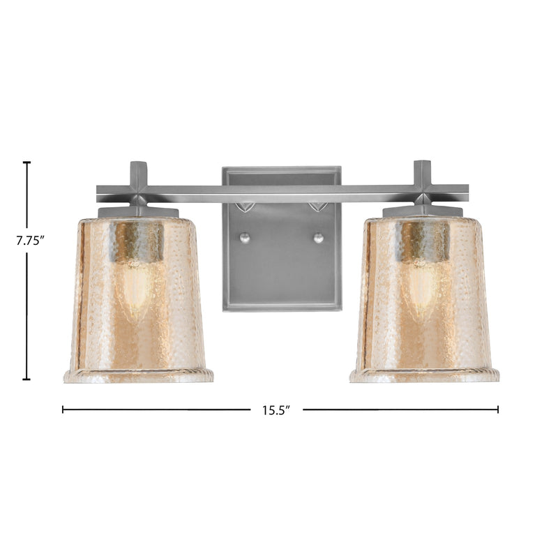 Toltec Franklin 7.75in 2-Light Bath Bar | Modern Graphite Steel and Amber Bubble Glass | Bathroom Vanity Light | 6.75 x 7.75 in | Model 1212-GP-5033