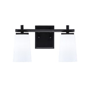 Toltec Franklin 2-Light Bath Bar | Modern Matte Black Steel and White Opal Glass | Bathroom Vanity & Powder Room | 6.25 x 8.75 in | Model 1212-MB-261