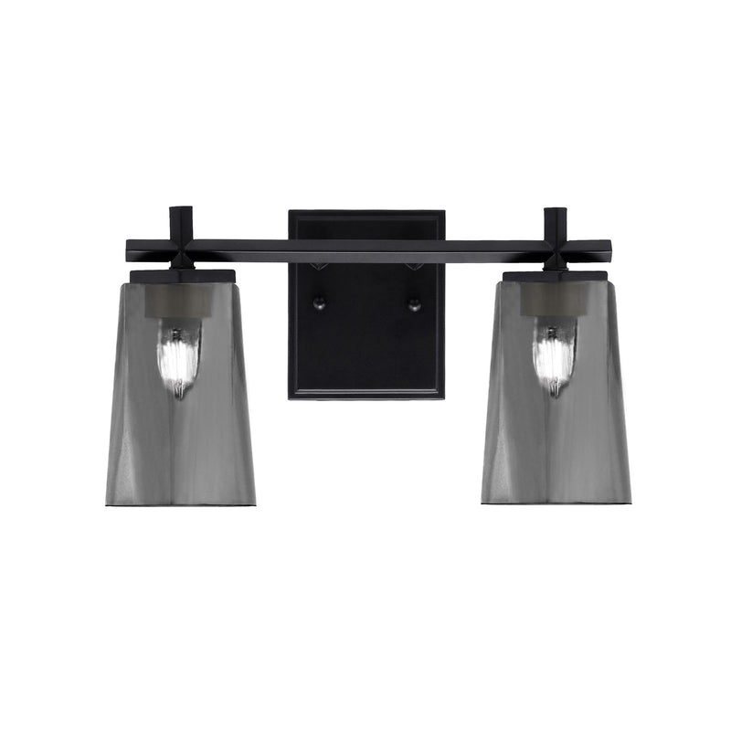 Toltec Franklin 2-Light Bath Bar | Modern Matte Black Steel and Smoke Bubble Glass | Bathroom Vanity & Powder Room | 6.25 x 8.75 in | Model 1212-MB-262
