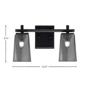 Toltec Franklin 2-Light Bath Bar | Modern Matte Black Steel and Smoke Bubble Glass | Bathroom Vanity & Powder Room | 6.25 x 8.75 in | Model 1212-MB-262