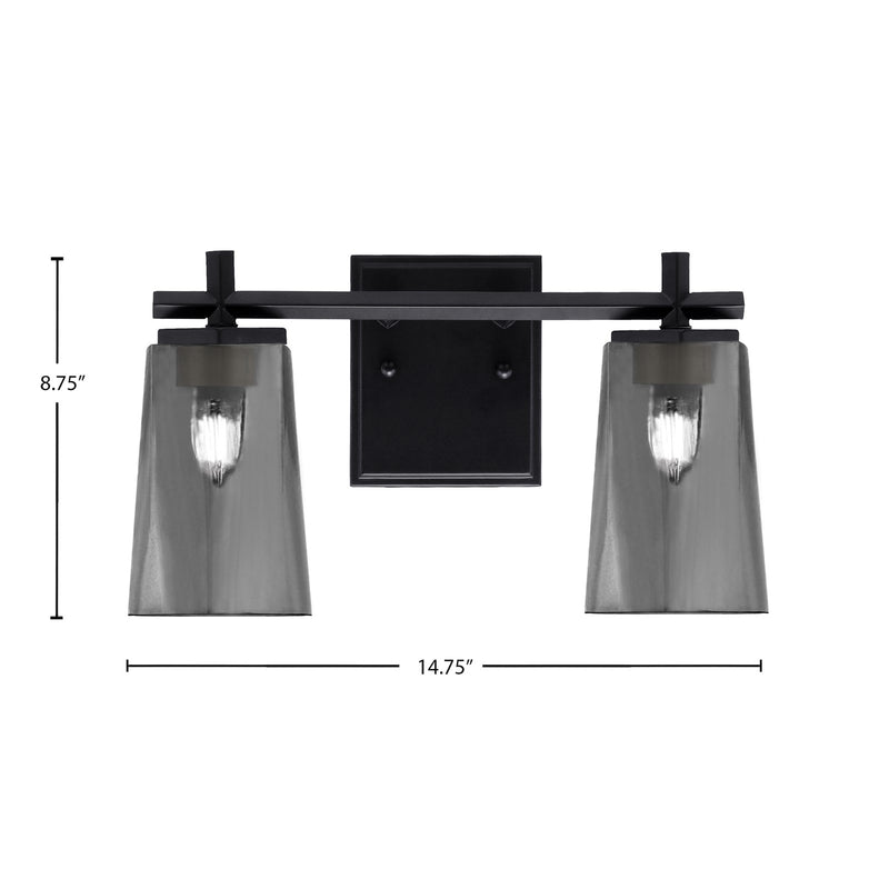 Toltec Franklin 2-Light Bath Bar | Modern Matte Black Steel and Smoke Bubble Glass | Bathroom Vanity & Powder Room | 6.25 x 8.75 in | Model 1212-MB-262
