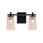 Toltec Franklin 2-Light Bath Bar | Modern Matte Black Steel and Amber Gradient Glass | Bathroom Vanity & Powder Room | 6.25 x 8.75 in | Model 1212-MB-263
