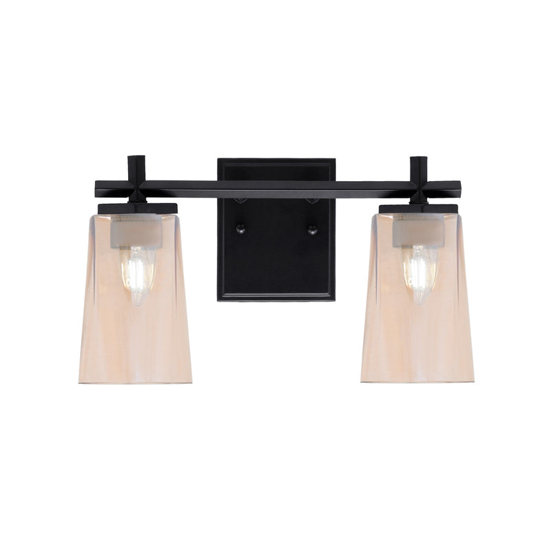 Toltec Franklin 2-Light Bath Bar | Modern Matte Black Steel and Amber Gradient Glass | Bathroom Vanity & Powder Room | 6.25 x 8.75 in | Model 1212-MB-263
