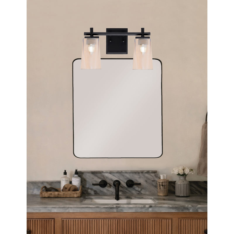 Toltec Franklin 2-Light Bath Bar | Modern Matte Black Steel and Amber Gradient Glass | Bathroom Vanity & Powder Room | 6.25 x 8.75 in | Model 1212-MB-263