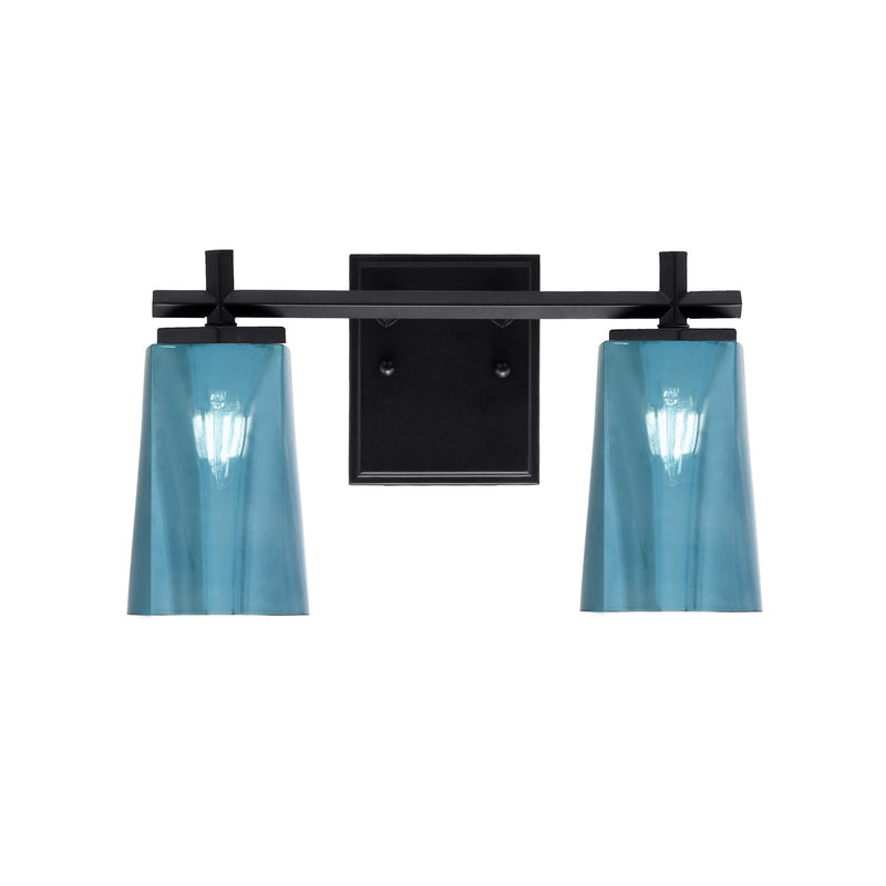 Toltec Franklin 2-Light Bath Bar | Modern Matte Black Steel and Blue Gradient Glass | Bathroom Vanity & Powder Room | 6.25 x 8.75 in | Model 1212-MB-265
