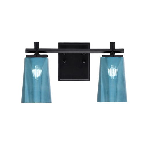 Toltec Franklin 2-Light Bath Bar | Modern Matte Black Steel and Blue Gradient Glass | Bathroom Vanity & Powder Room | 6.25 x 8.75 in | Model 1212-MB-265