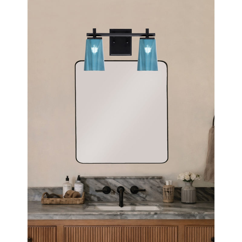 Toltec Franklin 2-Light Bath Bar | Modern Matte Black Steel and Blue Gradient Glass | Bathroom Vanity & Powder Room | 6.25 x 8.75 in | Model 1212-MB-265