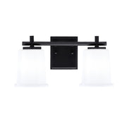 Toltec Franklin 2-Light Bath Bar | Matte Black Steel and White Opal Glass | Bathroom Vanity Light | 6.75 x 7.75 in | Model 1212-MB-5031
