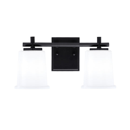 Toltec Franklin 2-Light Bath Bar | Matte Black Steel and White Opal Glass | Bathroom Vanity Light | 6.75 x 7.75 in | Model 1212-MB-5031