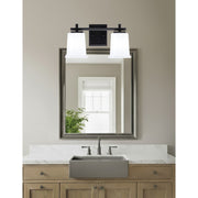 Toltec Franklin 2-Light Bath Bar | Matte Black Steel and White Opal Glass | Bathroom Vanity Light | 6.75 x 7.75 in | Model 1212-MB-5031