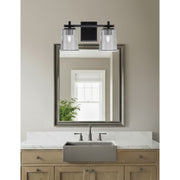 Toltec Franklin 2-Light Bath Bar | Matte Black Steel and Smoke Bubble Glass | Bathroom Vanity Light | 6.75 x 7.75 in | Model 1212-MB-5032