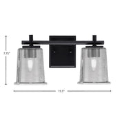 Toltec Franklin 2-Light Bath Bar | Matte Black Steel and Smoke Bubble Glass | Bathroom Vanity Light | 6.75 x 7.75 in | Model 1212-MB-5032