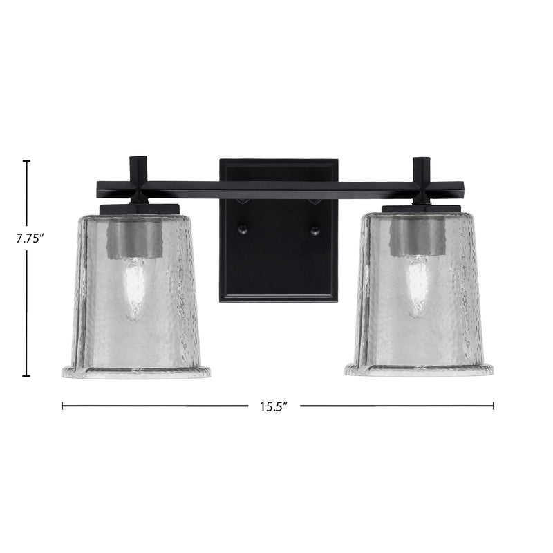 Toltec Franklin 2-Light Bath Bar | Matte Black Steel and Smoke Bubble Glass | Bathroom Vanity Light | 6.75 x 7.75 in | Model 1212-MB-5032