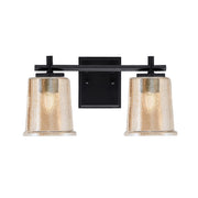 Toltec Franklin 2-Light Bath Bar | Matte Black Steel and Amber Bubble Glass | Bathroom Vanity Light | 6.75 x 7.75 in | Model 1212-MB-5033
