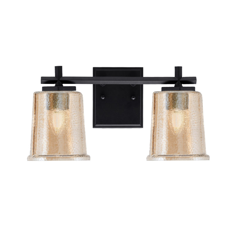 Toltec Franklin 2-Light Bath Bar | Matte Black Steel and Amber Bubble Glass | Bathroom Vanity Light | 6.75 x 7.75 in | Model 1212-MB-5033