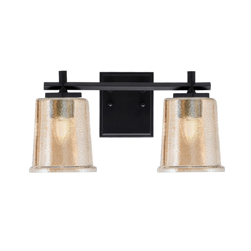 Toltec Franklin 2-Light Bath Bar | Matte Black Steel and Amber Bubble Glass | Bathroom Vanity Light | 6.75 x 7.75 in | Model 1212-MB-5033