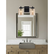 Toltec Franklin 2-Light Bath Bar | Matte Black Steel and Amber Bubble Glass | Bathroom Vanity Light | 6.75 x 7.75 in | Model 1212-MB-5033