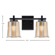 Toltec Franklin 2-Light Bath Bar | Matte Black Steel and Amber Bubble Glass | Bathroom Vanity Light | 6.75 x 7.75 in | Model 1212-MB-5033