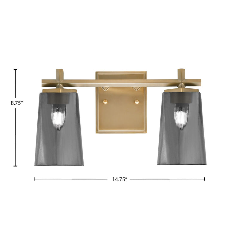 Toltec Franklin 2-Light Bath Bar | New Age Brass and Smoke Bubble Glass | Bathroom & Powder Room Vanity Light | 6.25 x 8.75 in | Model 1212-NAB-262