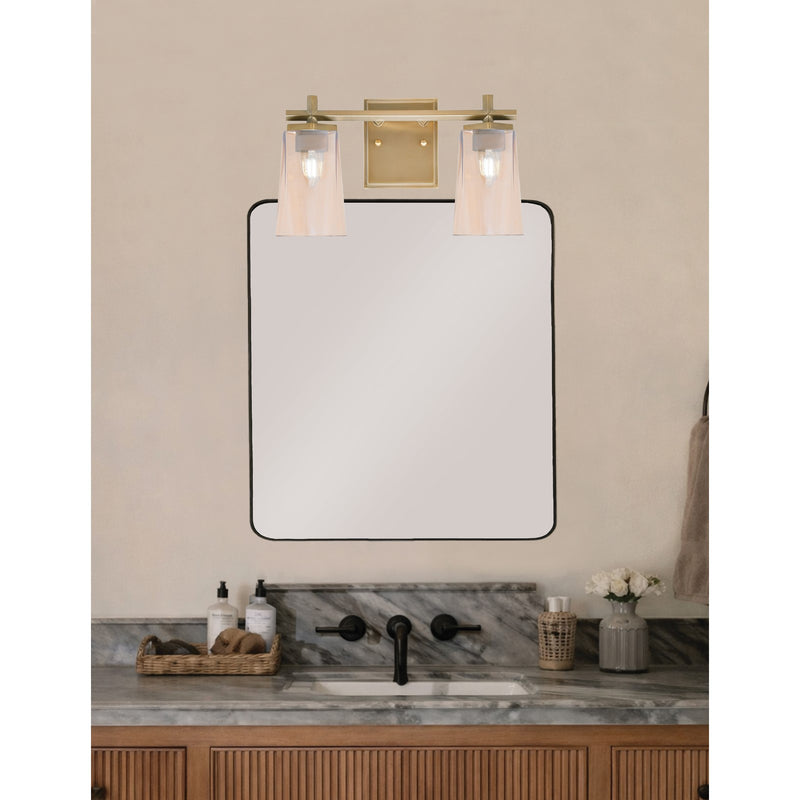 Toltec Franklin 2-Light Bath Bar | New Age Brass and Amber Gradient Glass | Bathroom & Powder Room Vanity Light | 6.25 x 8.75 in | Model 1212-NAB-263