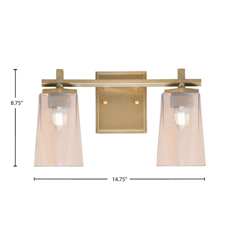 Toltec Franklin 2-Light Bath Bar | New Age Brass and Amber Gradient Glass | Bathroom & Powder Room Vanity Light | 6.25 x 8.75 in | Model 1212-NAB-263