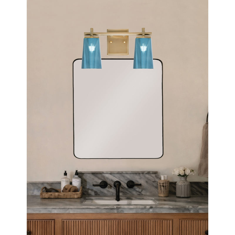 Toltec Franklin 2-Light Bath Bar | New Age Brass and Blue Gradient Glass | Bathroom & Powder Room Vanity Light | 6.25 x 8.75 in | Model 1212-NAB-265