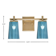 Toltec Franklin 2-Light Bath Bar | New Age Brass and Blue Gradient Glass | Bathroom & Powder Room Vanity Light | 6.25 x 8.75 in | Model 1212-NAB-265
