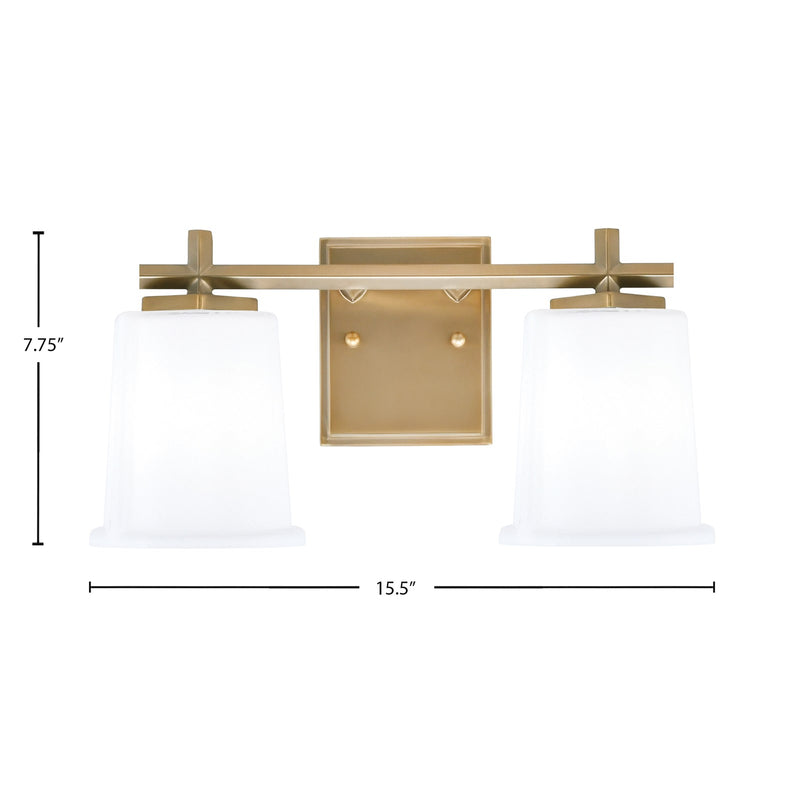Toltec Franklin 2-Light Bath Bar | New Age Brass and White Opal Glass | Bathroom & Powder Room Vanity Light | 6.75 x 7.75 in | Model 1212-NAB-5031