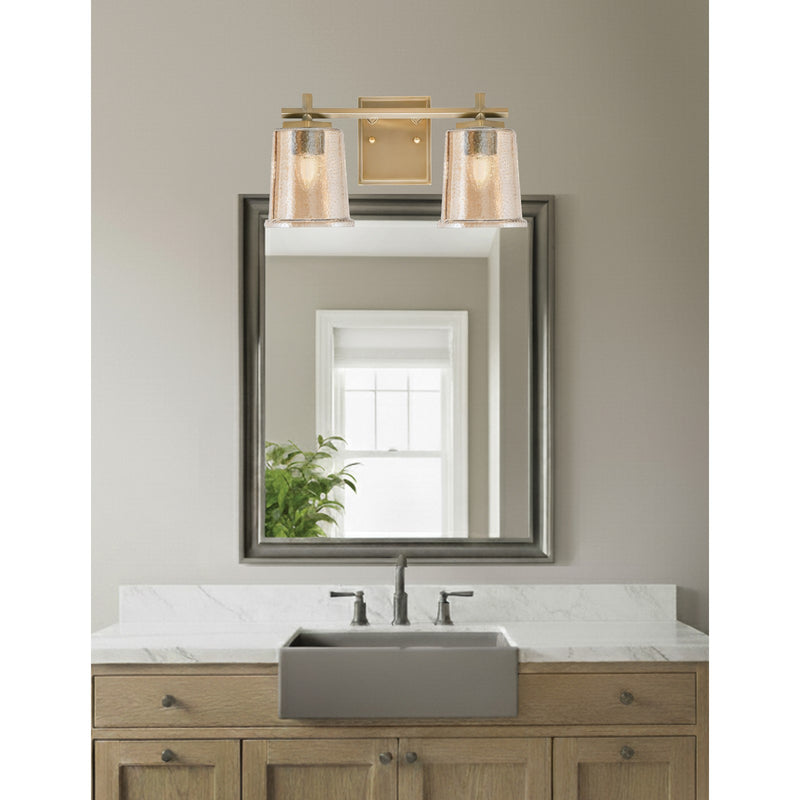 Toltec Franklin 2-Light Bath Bar | New Age Brass and Amber Bubble Glass | Bathroom Vanity Light | 6.75 x 7.75 in | Model 1212-NAB-5033