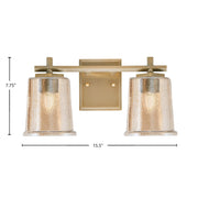 Toltec Franklin 2-Light Bath Bar | New Age Brass and Amber Bubble Glass | Bathroom Vanity Light | 6.75 x 7.75 in | Model 1212-NAB-5033