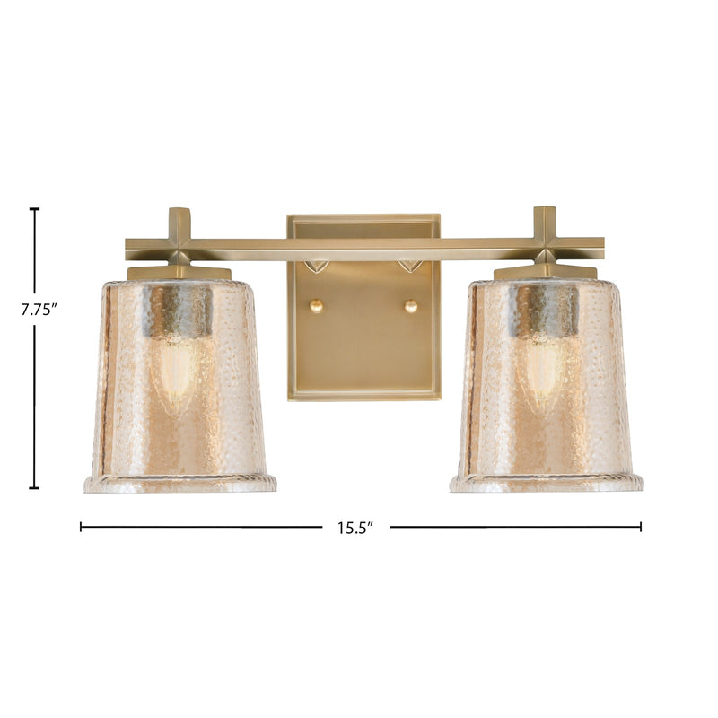 Toltec Franklin 2-Light Bath Bar | New Age Brass and Amber Bubble Glass | Bathroom Vanity Light | 6.75 x 7.75 in | Model 1212-NAB-5033