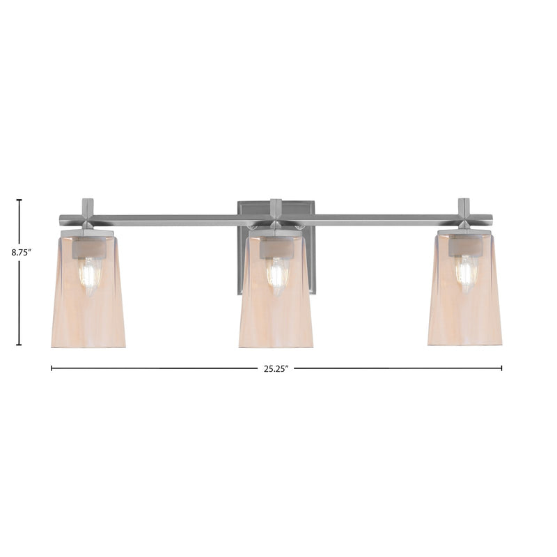 Toltec Franklin 11.25in 3-Light Bath Bar | Modern Graphite and Amber Gradient Glass | Bathroom Vanity & Powder Room | 5.5 x 11.25 in | Model 1213-GP-263