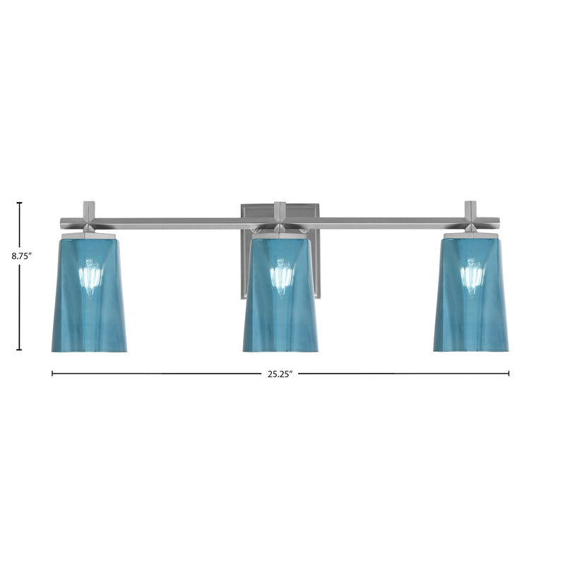 Toltec Franklin 11.25in 3-Light Bath Bar | Modern Graphite and Blue Gradient Glass | Bathroom Vanity & Powder Room | 5.5 x 11.25 in | Model 1213-GP-265