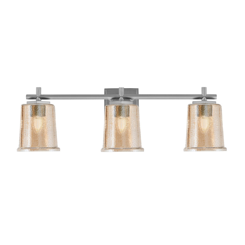 Toltec Franklin 10.25in 3-Light Bath Bar | Industrial Graphite Steel and Amber Bubble Glass | Bathroom Vanity Light | 5.5 x 10.25 in | Model 1213-GP-5033