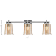 Toltec Franklin 10.25in 3-Light Bath Bar | Industrial Graphite Steel and Amber Bubble Glass | Bathroom Vanity Light | 5.5 x 10.25 in | Model 1213-GP-5033