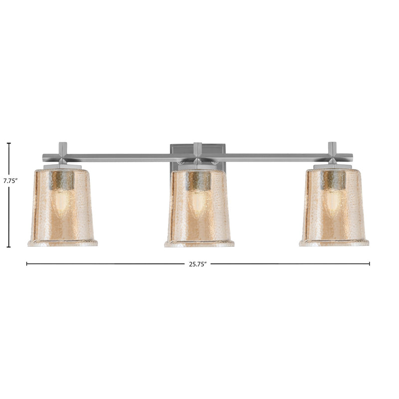 Toltec Franklin 10.25in 3-Light Bath Bar | Industrial Graphite Steel and Amber Bubble Glass | Bathroom Vanity Light | 5.5 x 10.25 in | Model 1213-GP-5033