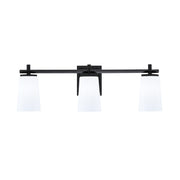 Toltec Franklin 11.25in 3-Light Bath Bar | Modern Matte Black Steel and White Opal Glass | Bathroom Vanity Light | 5.5 x 11.25 in | Model 1213-MB-261