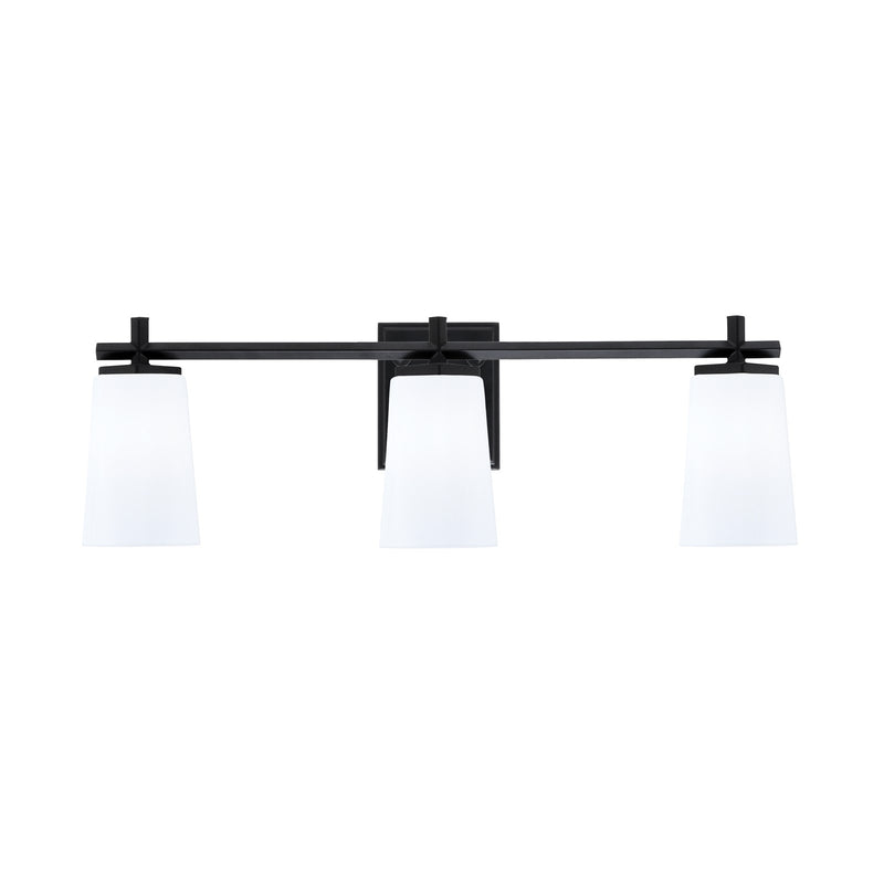 Toltec Franklin 11.25in 3-Light Bath Bar | Modern Matte Black Steel and White Opal Glass | Bathroom Vanity Light | 5.5 x 11.25 in | Model 1213-MB-261