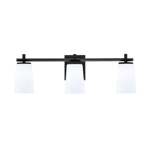 Toltec Franklin 11.25in 3-Light Bath Bar | Modern Matte Black Steel and White Opal Glass | Bathroom Vanity Light | 5.5 x 11.25 in | Model 1213-MB-261