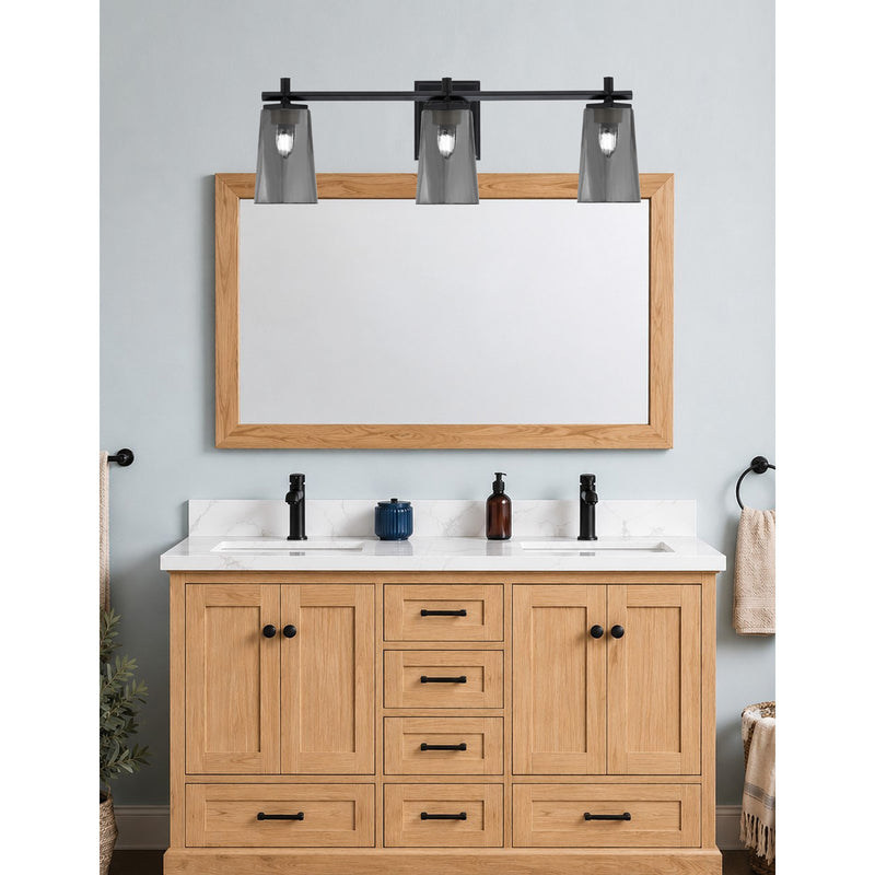 Toltec Franklin 11.25in 3-Light Bath Bar | Modern Matte Black Steel and White Opal Glass | Bathroom Vanity Light | 5.5 x 11.25 in | Model 1213-MB-261