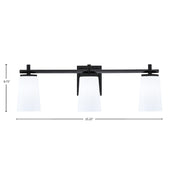 Toltec Franklin 11.25in 3-Light Bath Bar | Modern Matte Black Steel and White Opal Glass | Bathroom Vanity Light | 5.5 x 11.25 in | Model 1213-MB-261